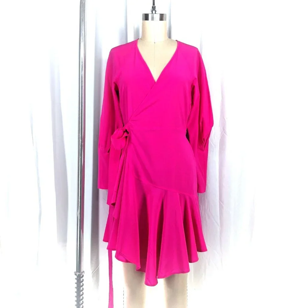 A.L.C. Women's Dress Pink Mini Enzo Silk Wrap Surplice V Neck Designer Size 0 - Picture 3 of 10